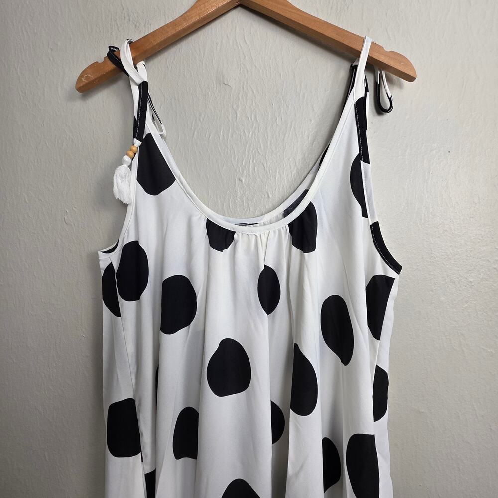Oddi Polka White Black Dot Tassel Tie-Strap NWT Tiered Maxi Dress Large - Picture 10 of 13